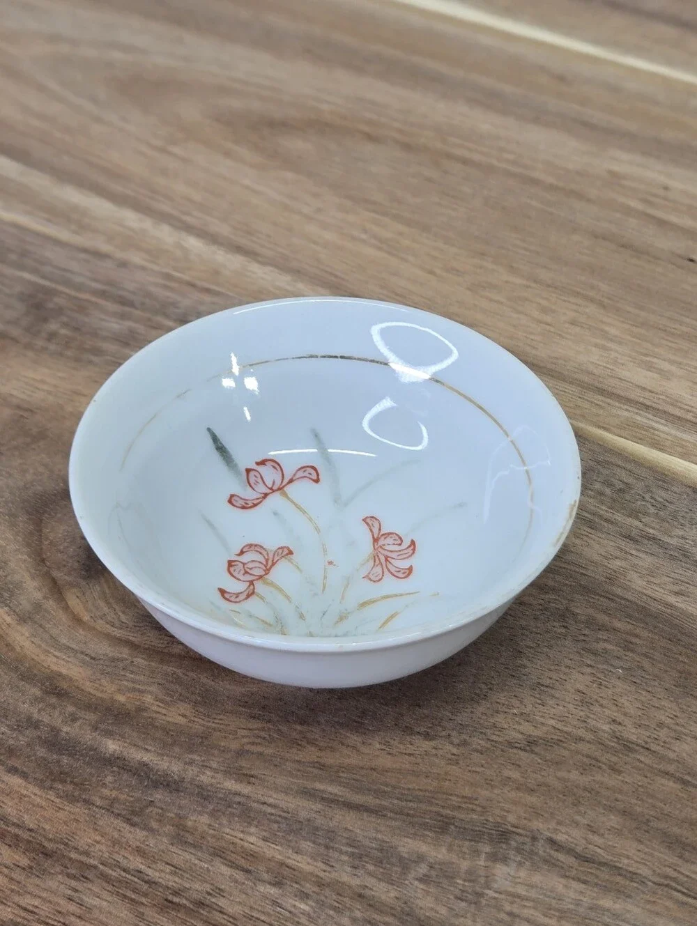 VTG Occupied Japan Porcelain Miniature Bowl Red Floral Gold Trim Sauce Bowl